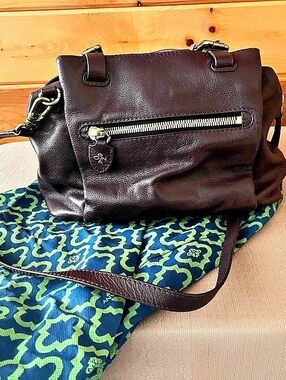 orYANY Dark Plum Pebbled Leather Satchel with Strap & Dust Bag